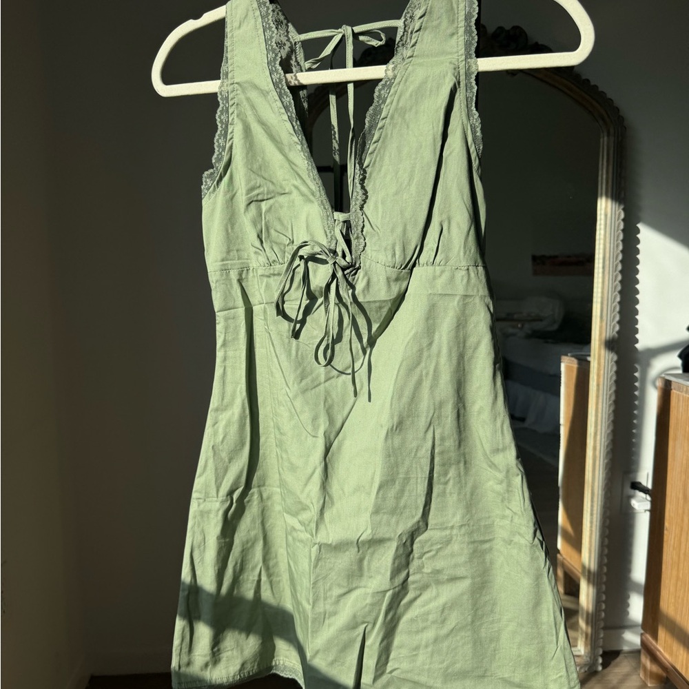 Green Lace-Trimmed Halter Dress